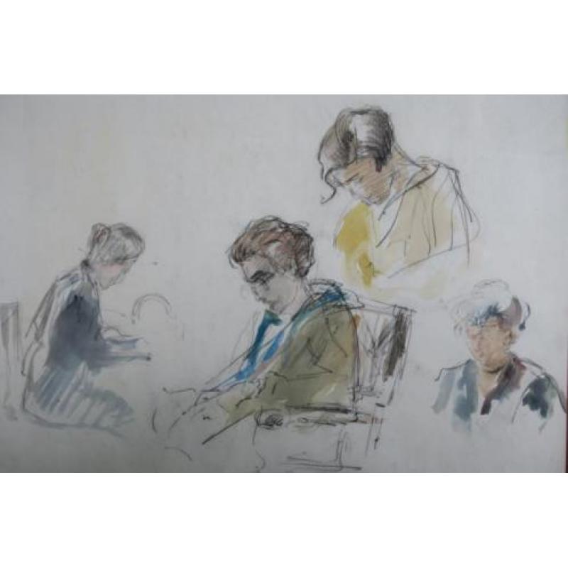 Portret van 'Vrouwen' ongesigneerd in mahoniehouten lijst