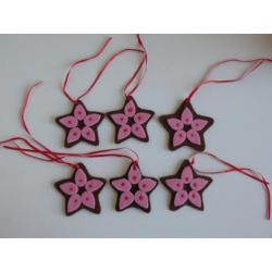 6 koeksterren, kerstkoekjes hangers van vilt voor kerstboom