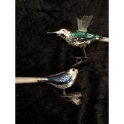 Antieke gekleurde kerstbal vogeltjes 3 stuks