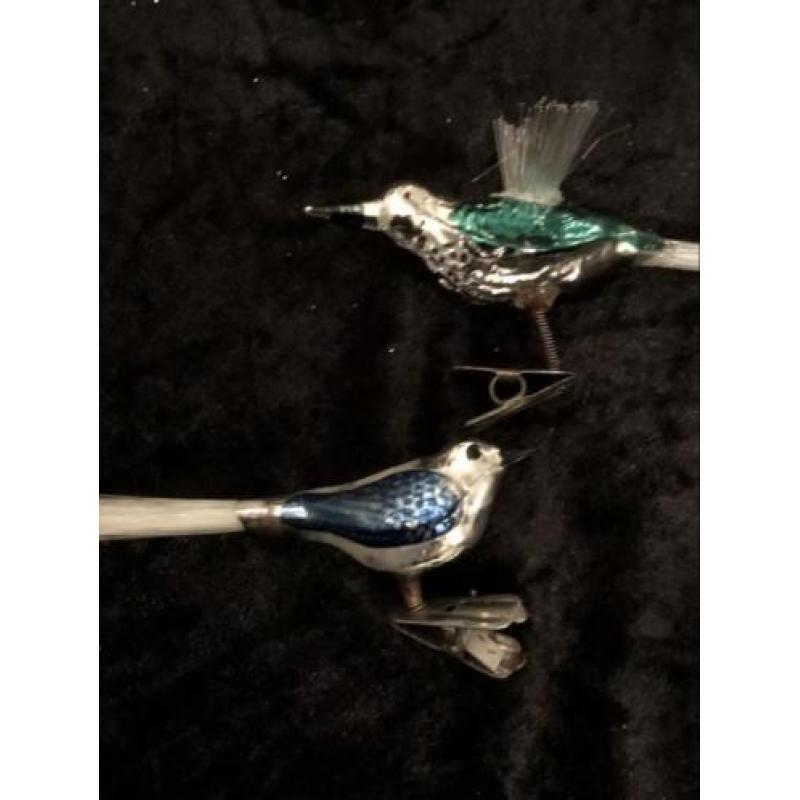 Antieke gekleurde kerstbal vogeltjes 3 stuks