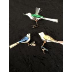 Antieke gekleurde kerstbal vogeltjes 3 stuks
