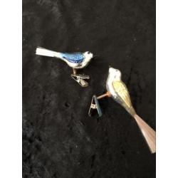 Antieke gekleurde kerstbal vogeltjes 3 stuks