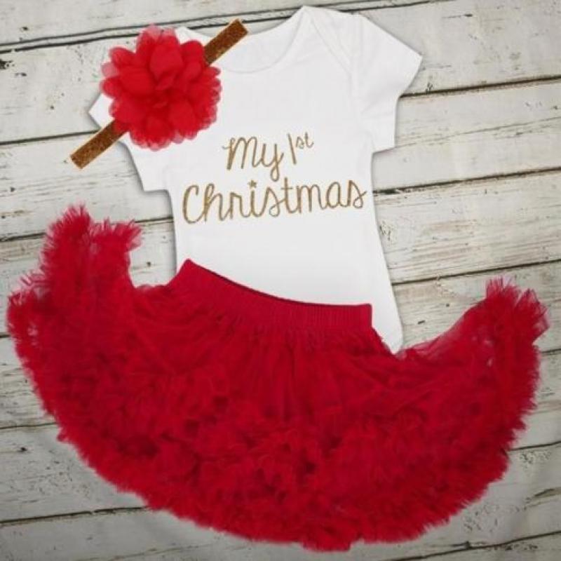 Driedelig kerst setje voor de baby met romper en hoofdband