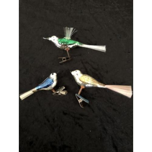 Antieke gekleurde kerstbal vogeltjes 3 stuks