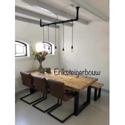 Steigerhout eettafel bank bankje industriële tafel X U poten