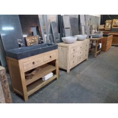 wasbak - waskom - wastafel - natuursteen - oud hout - waskom